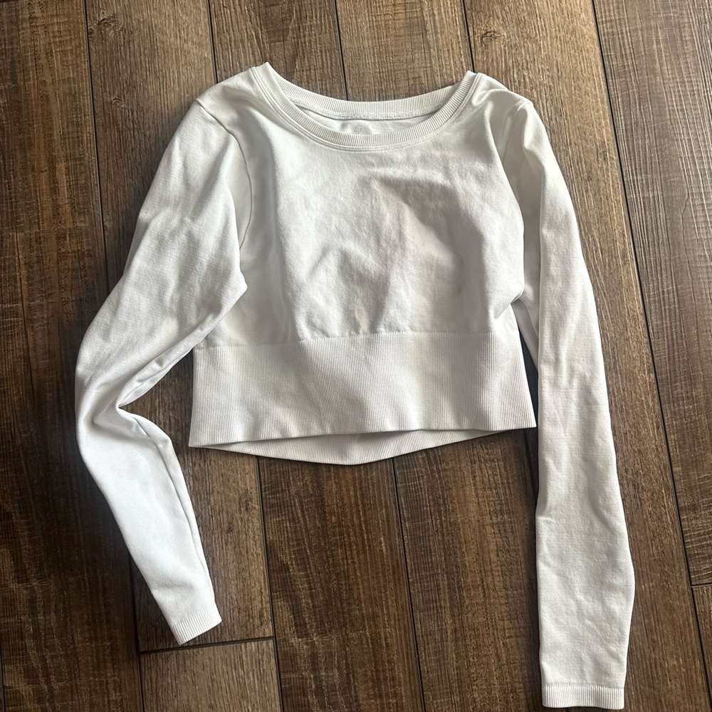 Aerie White Long Sleeve Crop Top